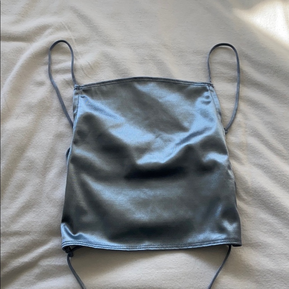 Motel Rocks Blue Silk Tie Back Top
